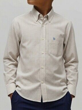 Christian Dior Classic Button Down Up Plaid Dress Shirt Blue Beige Boys 14 L XL